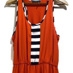Orange Maxi dress with Navy and white stripes